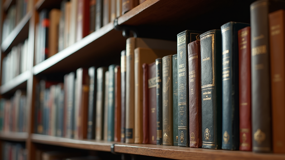 Eye-level view of a bookshelf filled with diverse literary award-winning books