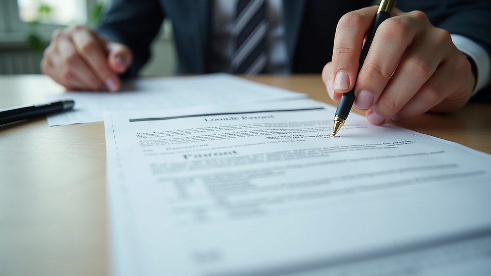 High angle view of a contract and payment documents on a desk