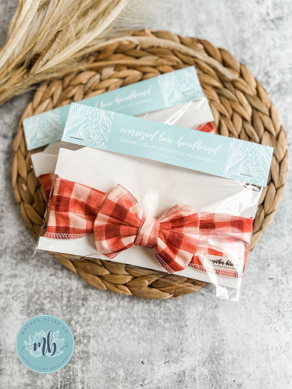 Thumbnail: Gingham Red - Plaid Organic Watercolor Bow Headwrap | Oversized Bow Headband | B