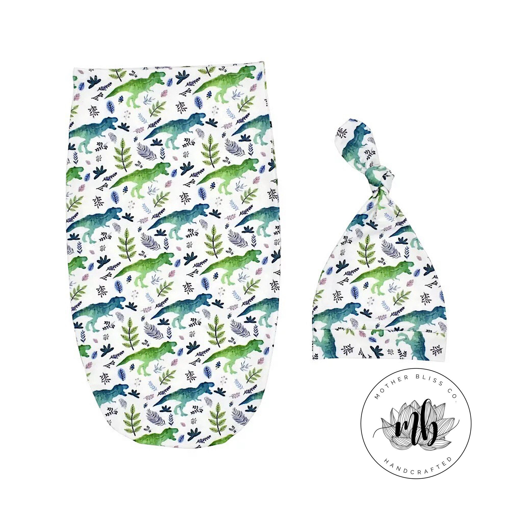 Dino Dinosaur Jungle Baby Swaddle Sack Set | Newborn Photo Prop Cocoon | Newborn