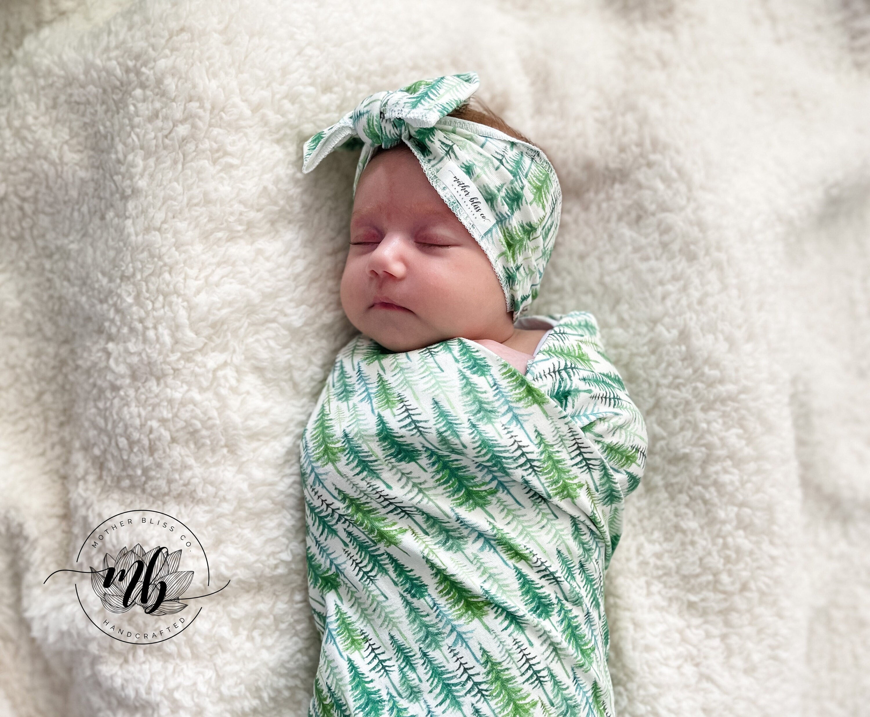 Evergreen Christmas Trees Watercolor Christmas  Baby Swaddle Set - US Milled Org