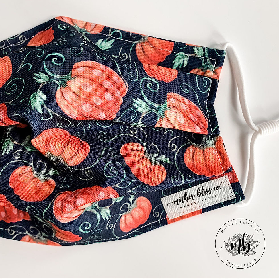 Halloween Inspired Pumpkin Thanksgiving Fall Mask | Handmade Fabric Mask with Po