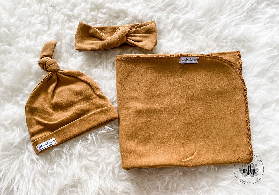 Thumbnail: Mustard Solid Plain Baby Swaddle Set | Newborn Photo Prop | Swaddle Set with Hea