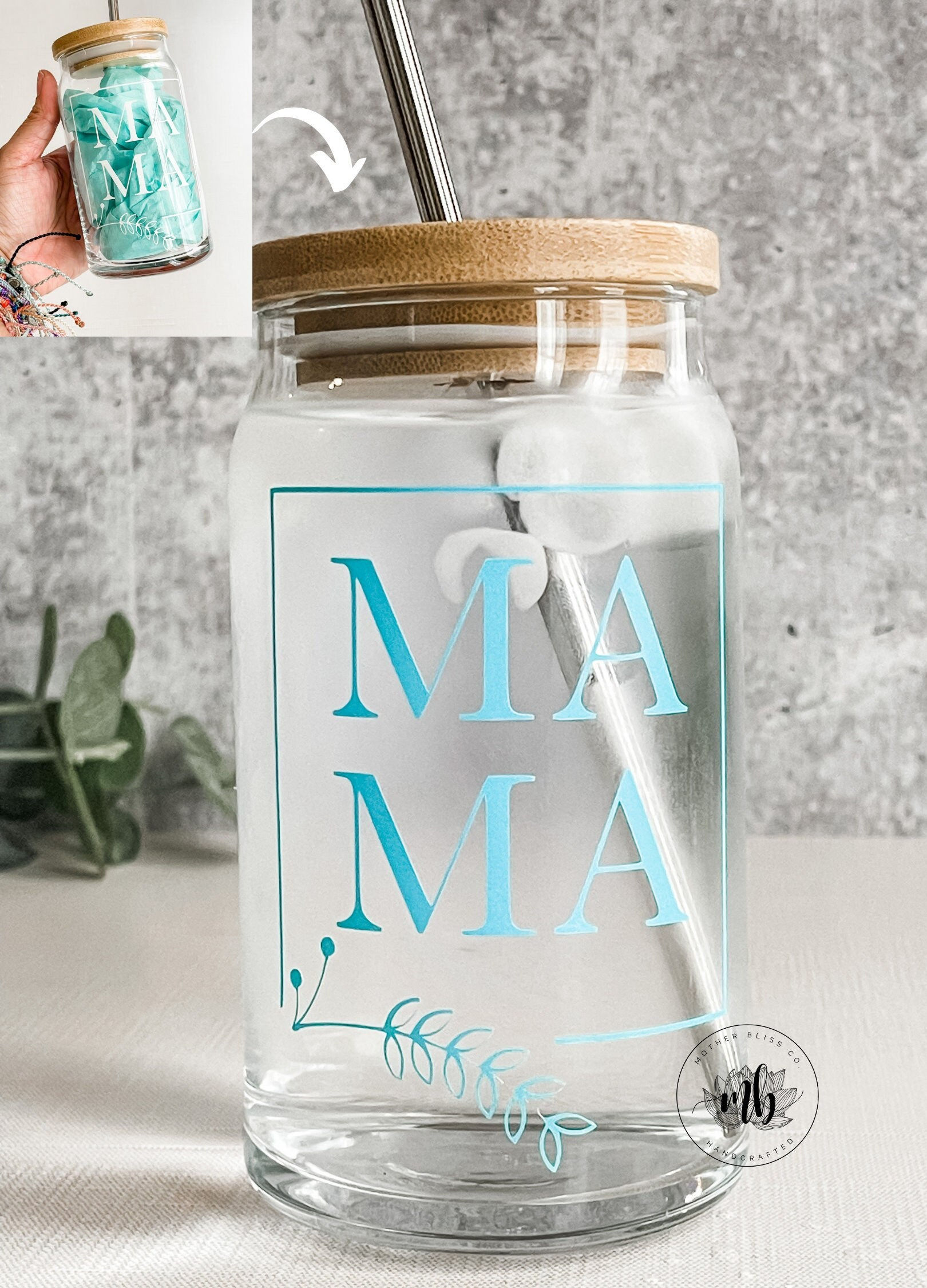 Color Changing Mama Glass Jar - Mother's Day Gift Mug | Glass Can With Bamboo Li