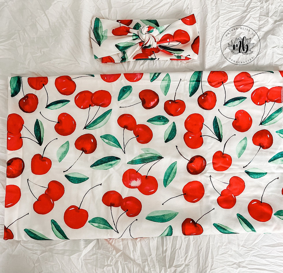 Thumbnail: Cherry Baby Swaddle Set | Newborn Photo Prop | Newborn Swaddle Set with Headband