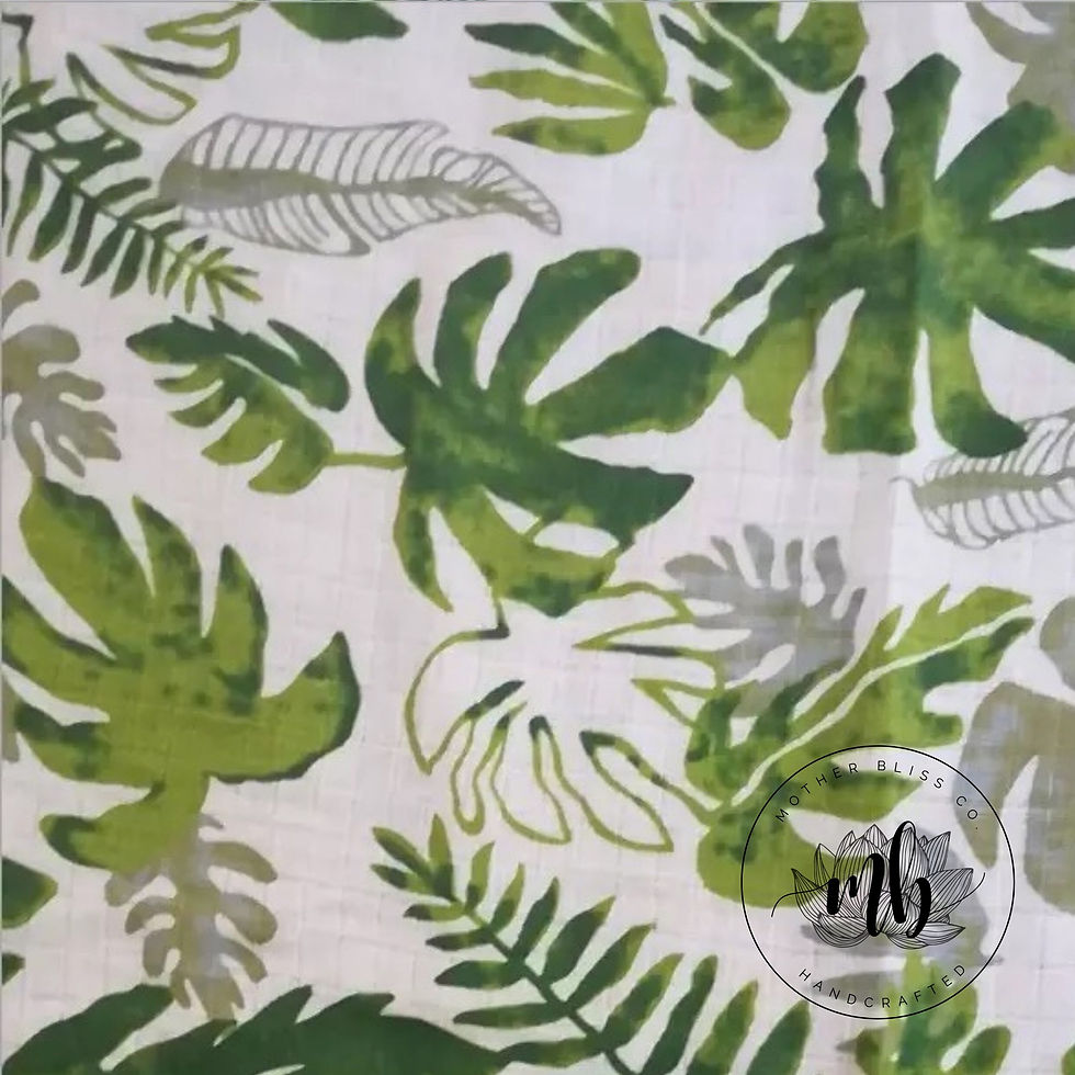 Thumbnail: Monstera Palm Leaves Swaddle Muslin Blanket Set | Headband Swaddle Set / Lightwe