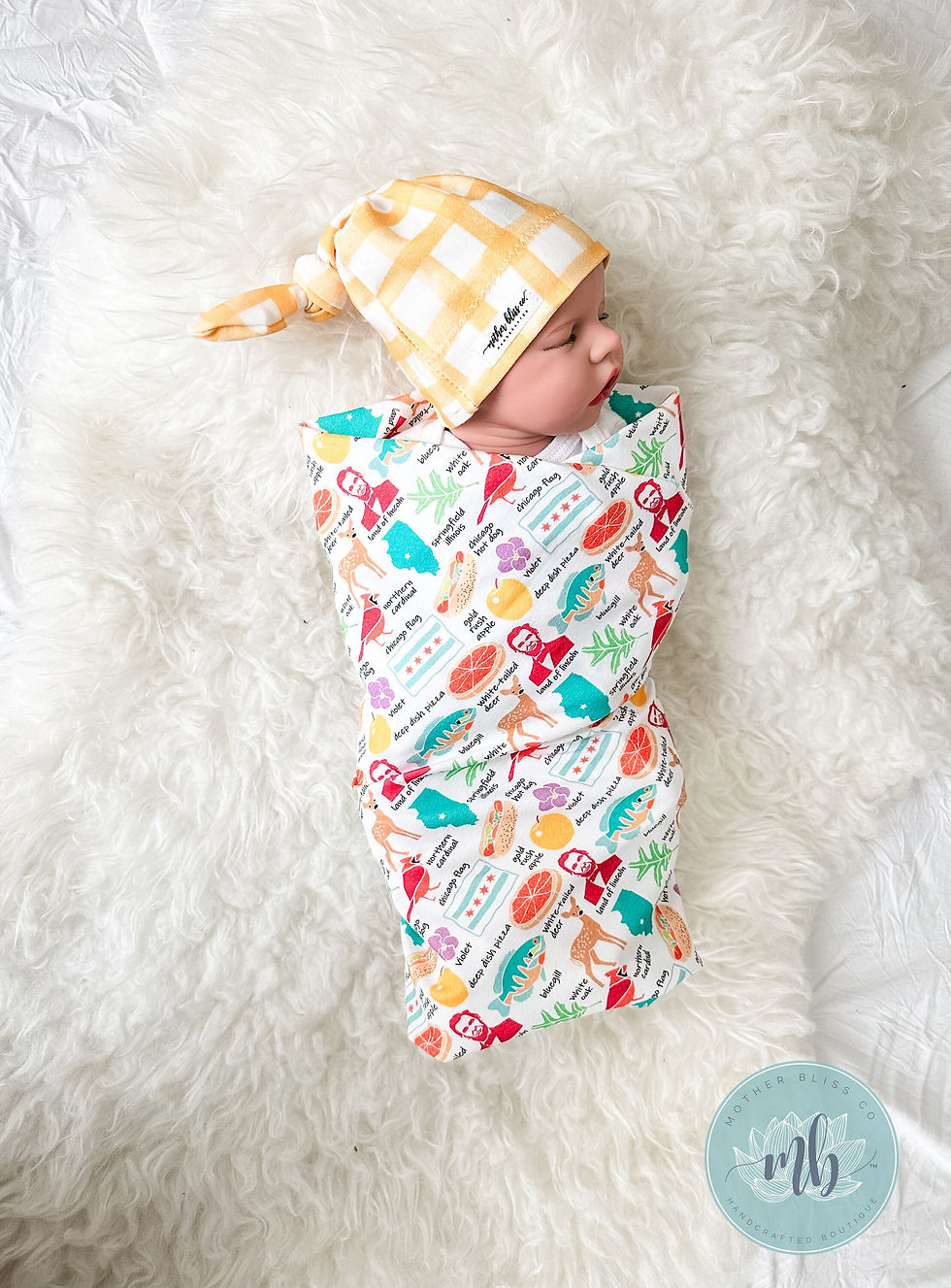 Thumbnail: States Collection - CHICAGO Swaddle Blanket with Coordinating Knotted  Hat | Sof