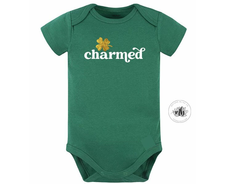 Thumbnail: Charmed Shamrock St Patrick's Day Baby One Piece Outfit | Lucky Baby Shirt Set a