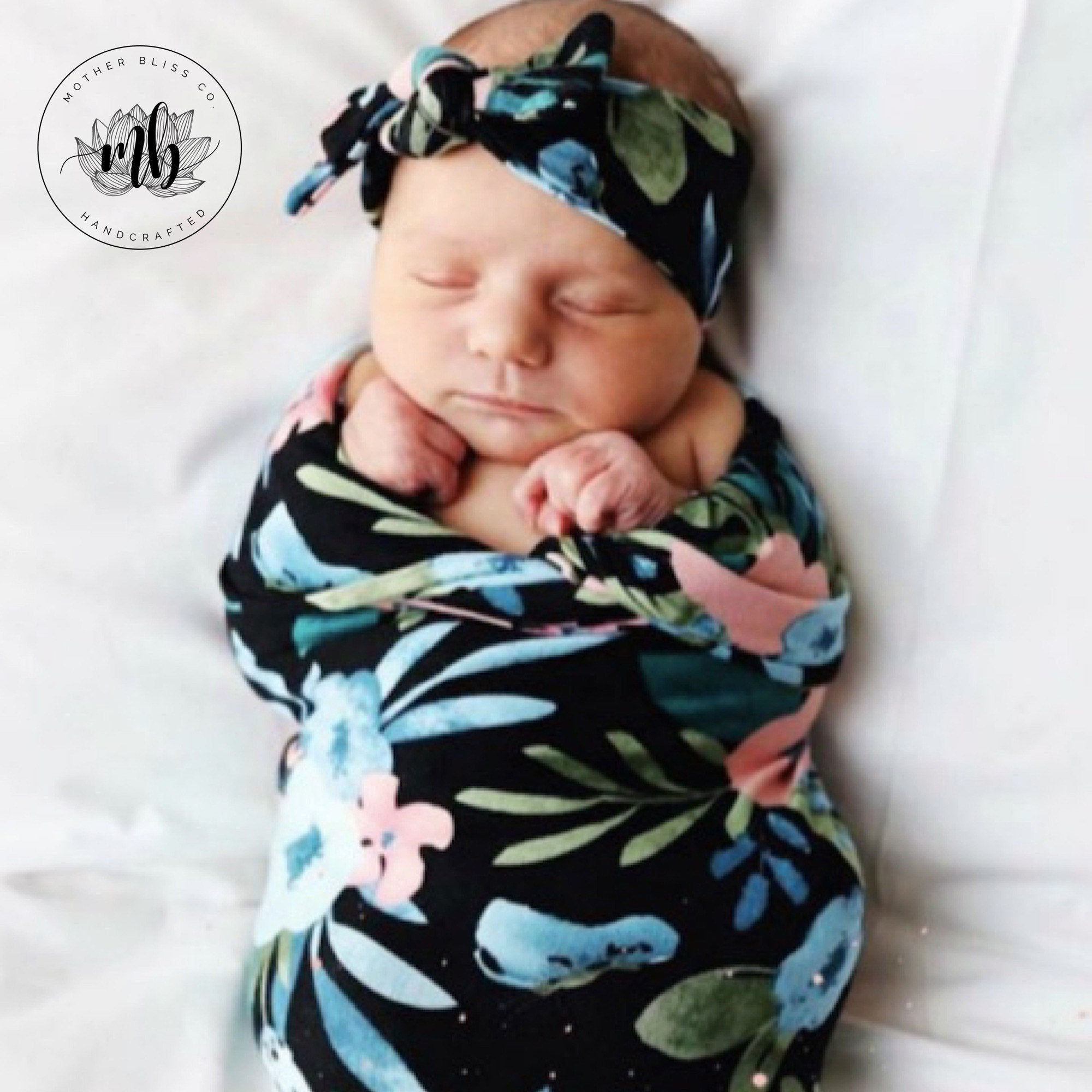 Black Flower Garden Baby Swaddle Set