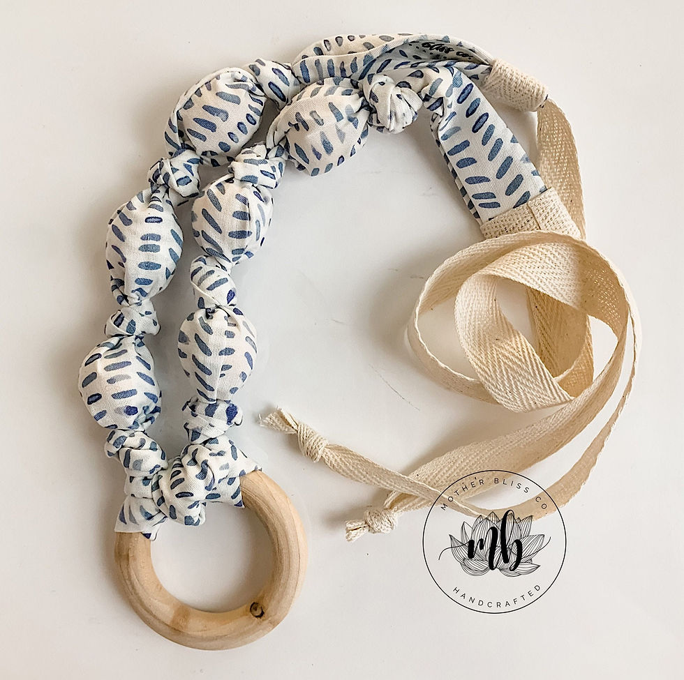 Oat Rain Light Blue Cotton Fabric Bead Necklace | Great for Breastfeeding and Nu