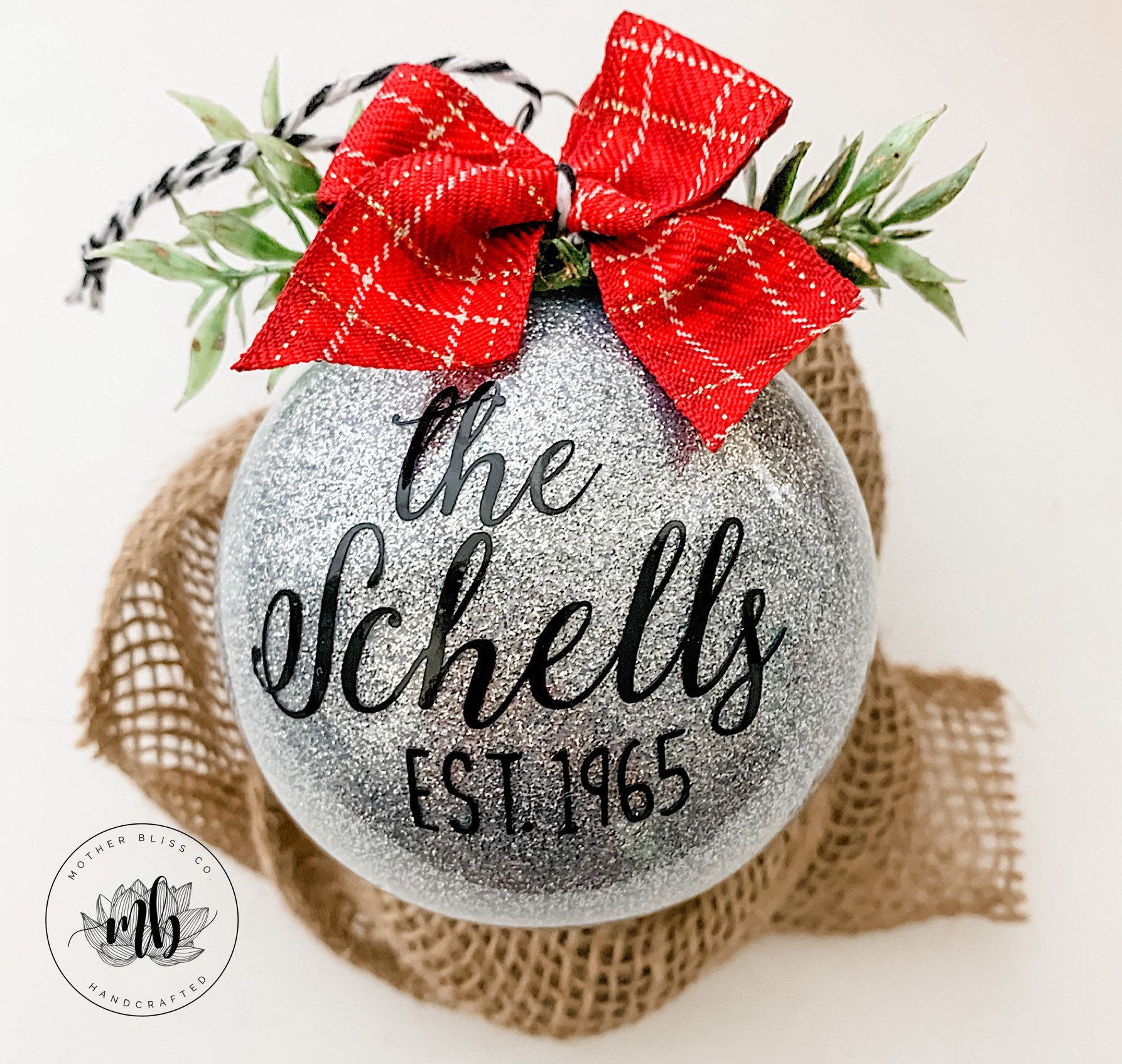 Personalized Christmas Ornament | Family Name Ornament | Glitter Ornament | Mono