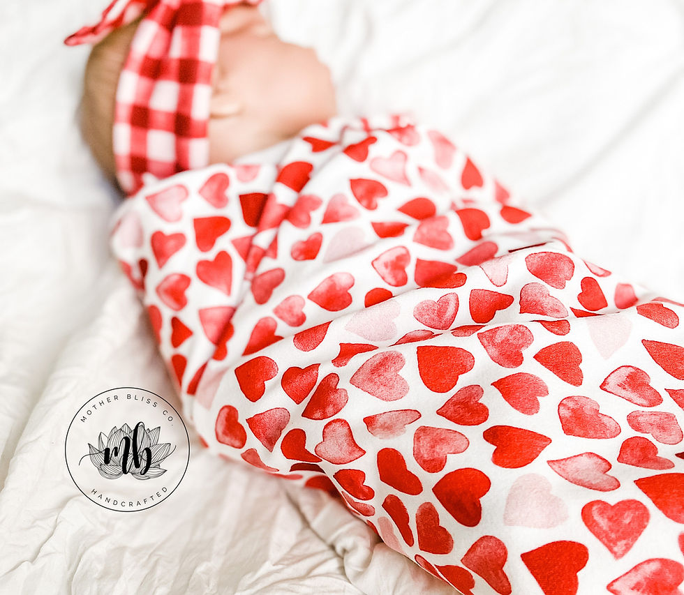 Thumbnail: Watercolor Hearts Swaddle with Coordinating Bow Headband or Beanie Hat  | Baby S