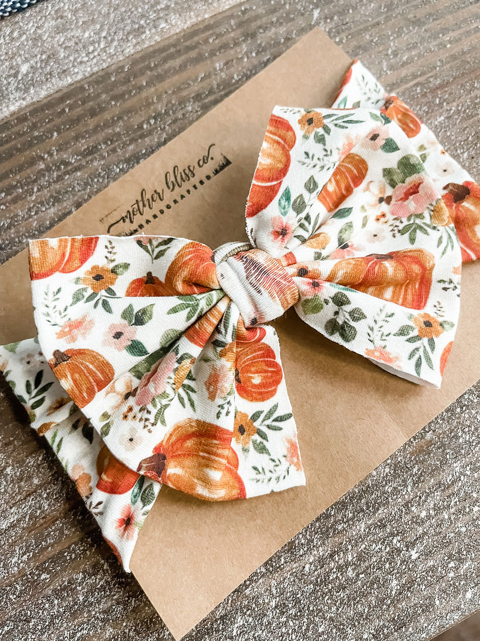 Thumbnail: Fall Charlotte Pumpkin Floral Watercolor Organic Headwrap Oversized Bow Headband