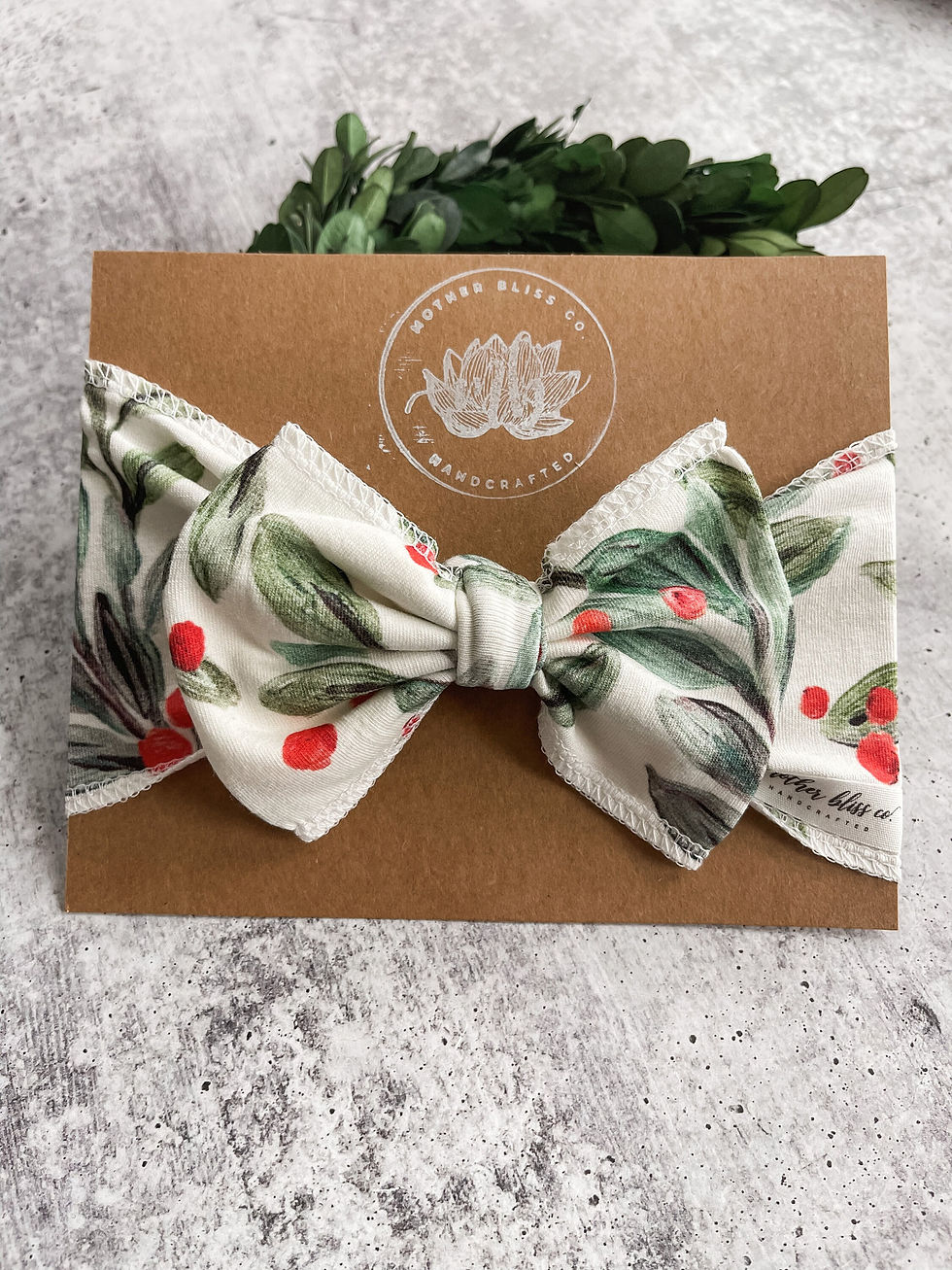 Thumbnail: Mistletoe and Red Berries Christmas Watercolor Organic Headwrap Oversized Bow He