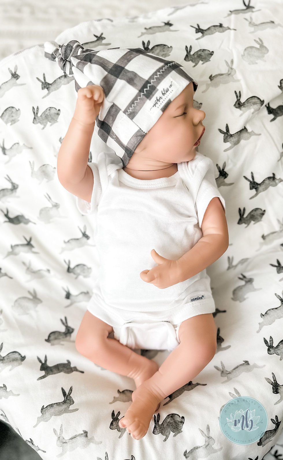 Thumbnail: Organic Swaddle - Watercolor Bunny Rabbit Swaddle Blanket + Knotted Beanie Hat |