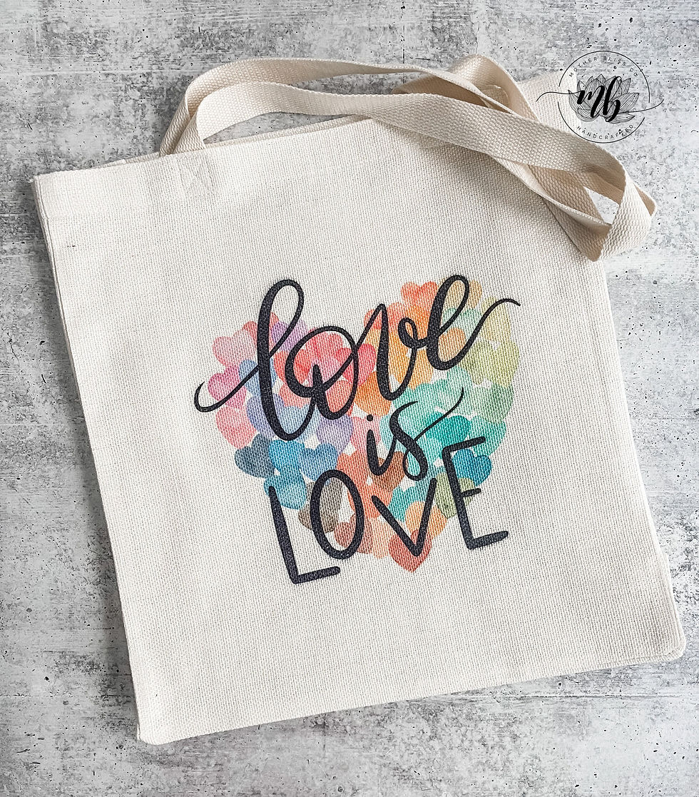 Thumbnail: Love is Love Hand Lettered Watercolor Rainbow Hearts Canvas Tote Bag | LGBT Prid