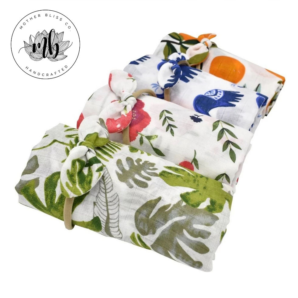 Thumbnail: Monstera Palm Leaves Swaddle Muslin Blanket Set | Headband Swaddle Set / Lightwe