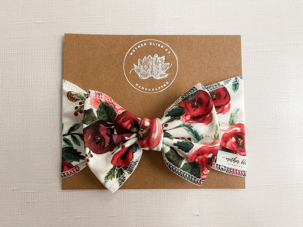 Thumbnail: Scarlett Rose Christmas Watercolor Organic Headwrap Oversized Bow Headband | Fir