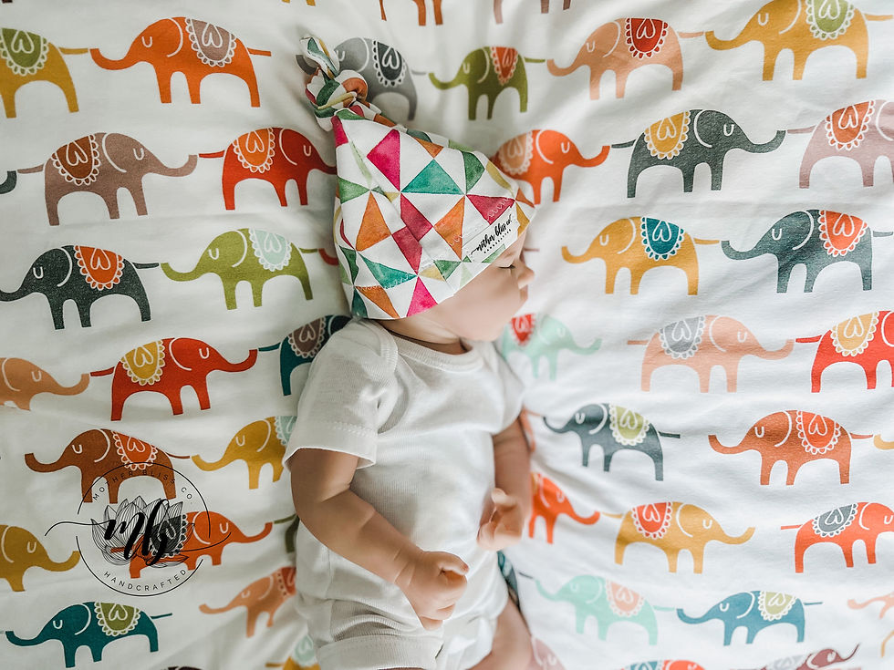 Colorful Indian Elephant March Swaddle Blanket + Knotted Beanie Hat | Animal Bl