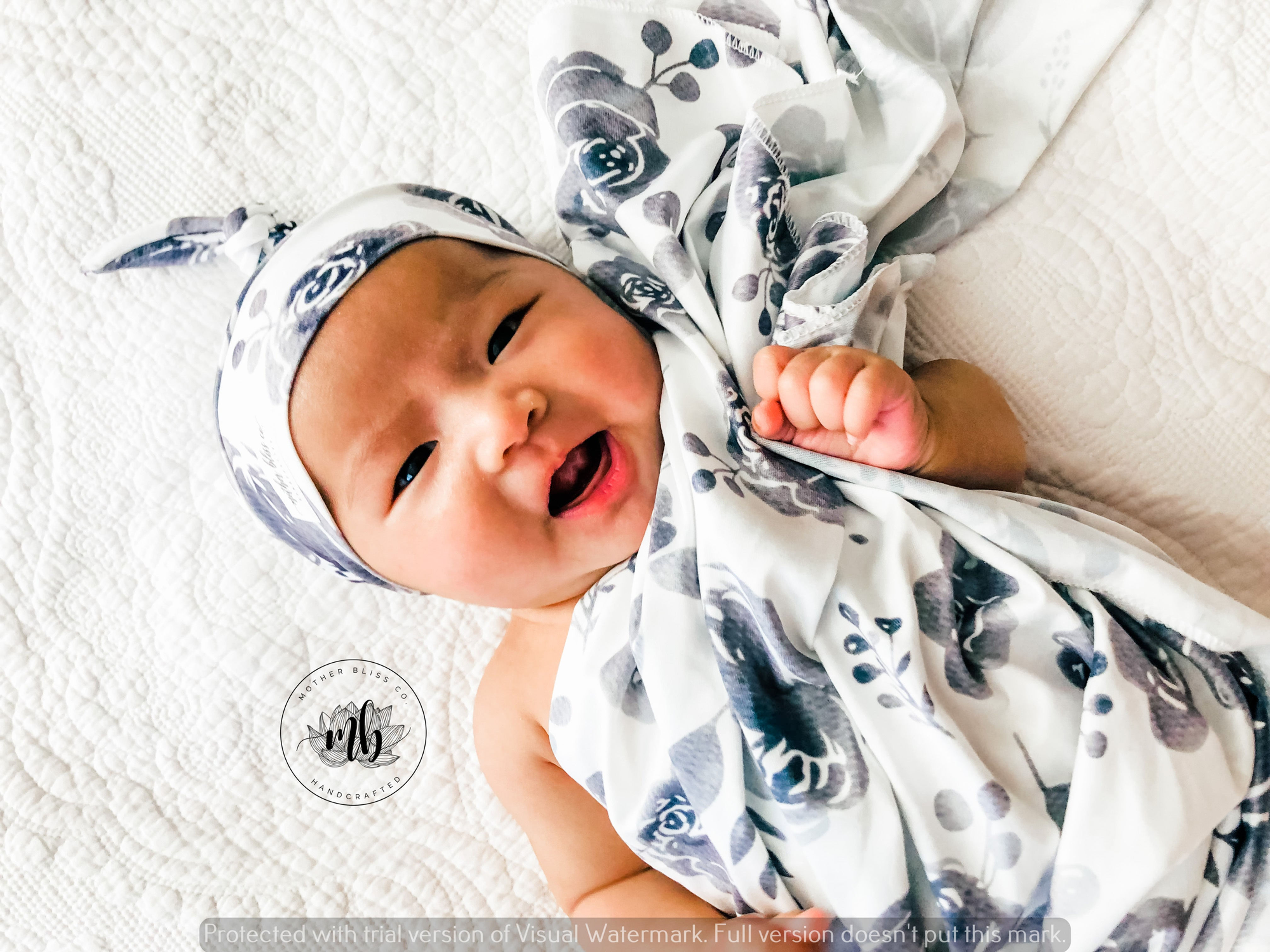 Black and White Garden Soft Baby Swaddle + Hat