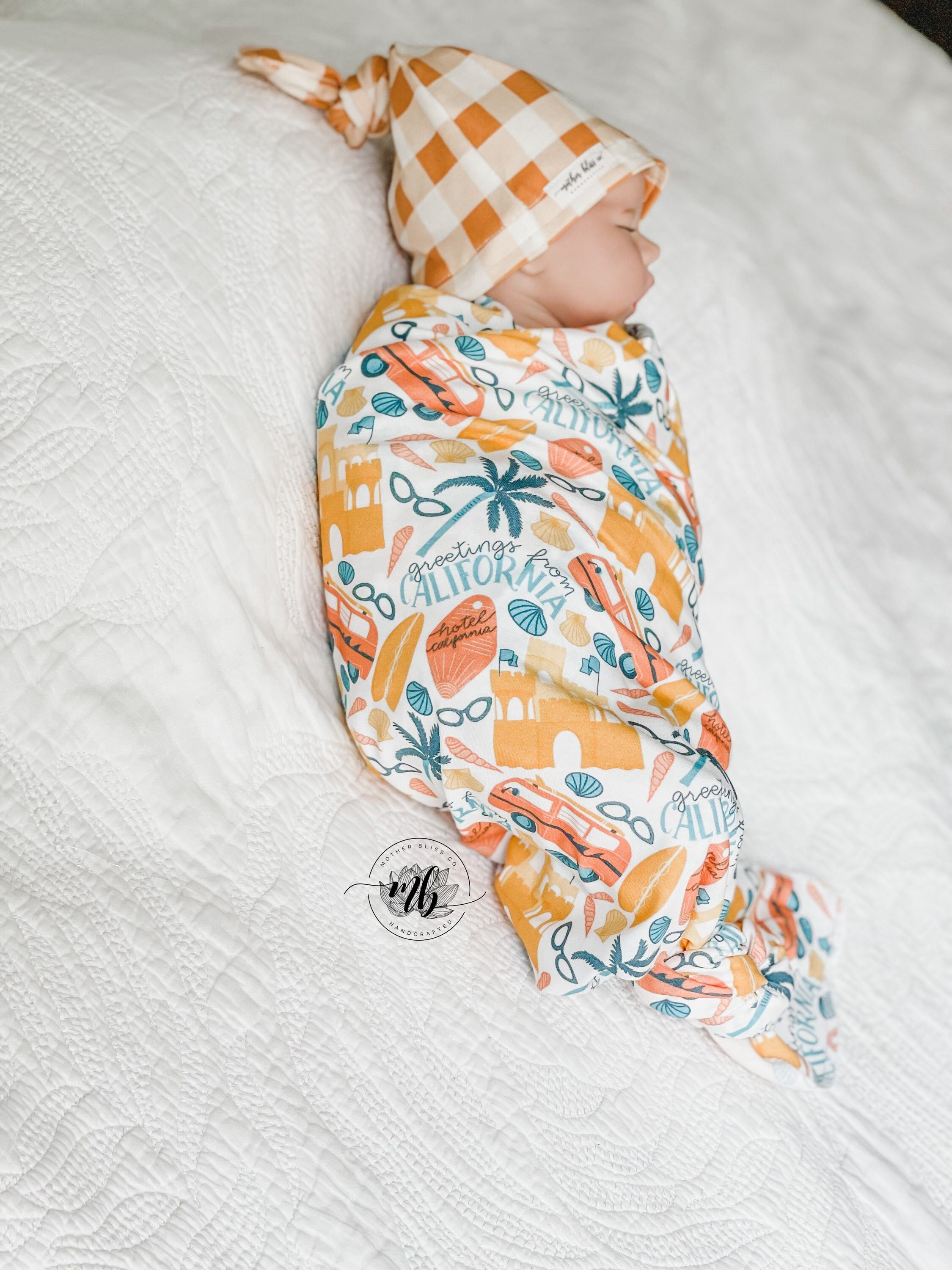 States Collection - CALIFORNIA Love Swaddle Blanket with Coordinating Knotted Be