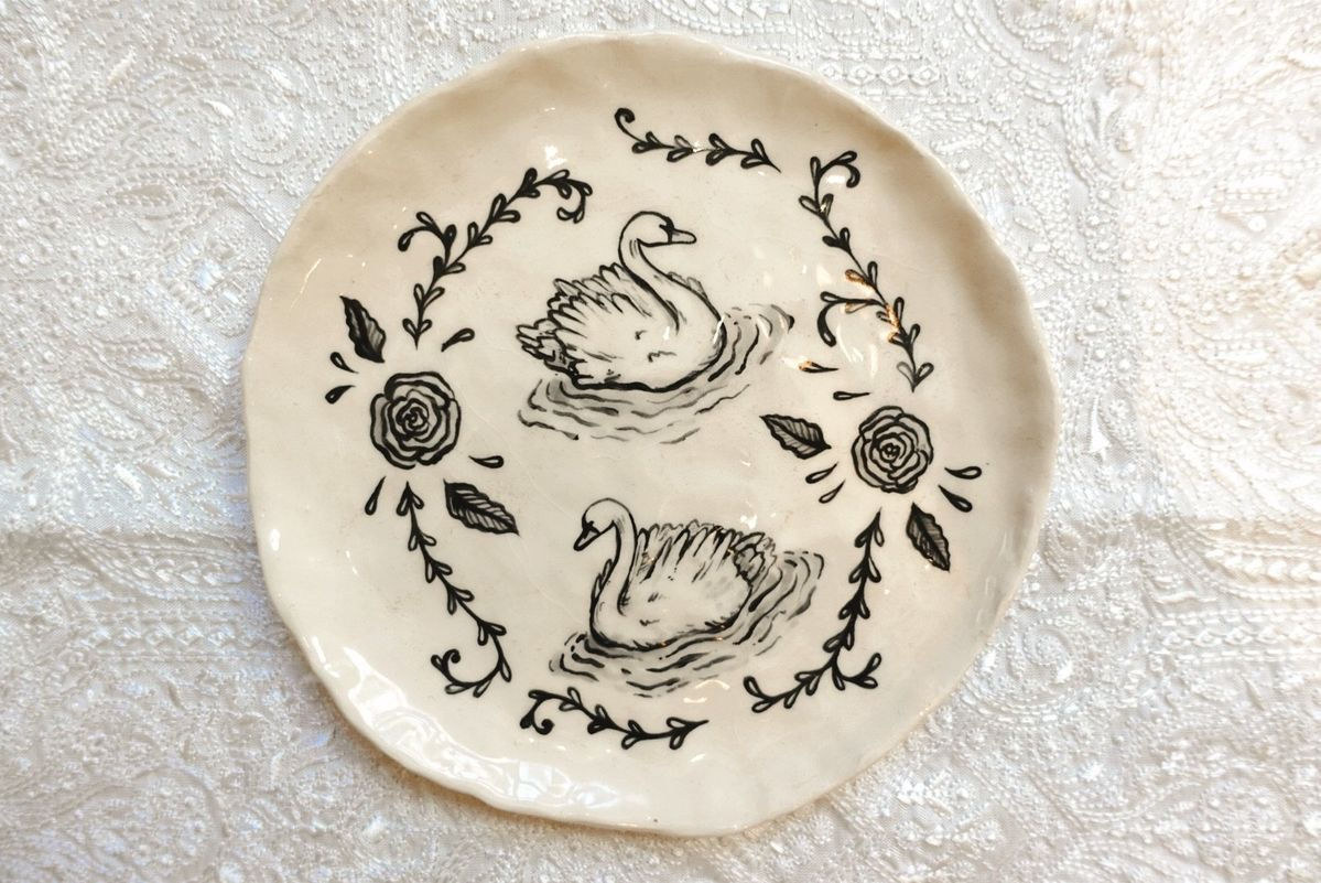 Mattie Jane Ceramics Handpainted Swan Plate