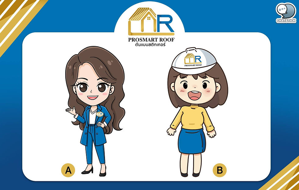 "PROSMART ROOF - Pro Smart Roof" produces and sells metal roofs, PU foam, wire mesh, rain gutter, ceiling frame, gypsum and all kinds of roofing equipment materials 🏠✨ 👩💼The mascot concept is to represent the brand. It can be used to speak for products, services, and various promotions. Friendly, cute, and friendly, helping to reduce the distance between brands and customers. It has a memorable identity that matches the brand. The ChatStick team has designed to be an expert female employee who is knowledgeable, capable, and able to give advice and consult as well. 🌸 The brand has chosen type A to continue the sales. cartoon line style small head proportions Smiling faces, bright eyes, determined, ready to serve. Dress elegantly with a suit that looks reliable. Build confidence for customers to be confident. On the chest, there is a distinctive brand logo and choose to use CI to help design and create a memorable image as much as possible. 🌻This mascot can be used for various purposes, such as doing activities, LINE Sticker, artwork on the page, website, and marketing easily, can be used for a long time, never expires. It's a very worthwhile investment. ---------------------------------------------------- Interested in services for drawing cartoon characters, making stickers for line drawings | for making stickers for LINE photos | for making stickers for LINE celebrities | for making stickers for LINE artists | for making stickers for LINE singers | Animated Line Sticker Design | Animated Line Sticker Design | Animated Sticker Line Design | Animated Sticker Line Design | Animated Sticker Line | Animated Stickers "StickerLine Photo Sticker Line Sticker Line Pictures You can contact us 24 hours a day. Examples of designs for LINE stickers for companies, brands and organizations >> https://www.chatstickmarket.com/stickerport Examples of LINE sticker designs, artists, celebrities and famous people >> https://www.chatstickmarket.com/celebport Examples of LINE sticker designs that we can send to all apps, whether Facebook, WeChat, KakaoTalk, Messenger, Whatsapp >>https://www.chatstickmarket.com/stickerinchatstick ---------------------------------------------------- 💙 Consult our team 💙 📱Tel : 0840104252 📱0947805680 Office Hotline : 034-900-165 , 02-297-0811 (Monday-Friday) 📨 Inbox : http://m.me/ChatStick.TH ┏━━━━━━━━━┓ 📲 LINE: @chatstick ┗━━━━━━━━━┛ or click https://goo.gl/KuzCpM 🎉 See our work at https://lnkd.in/gT2npuW