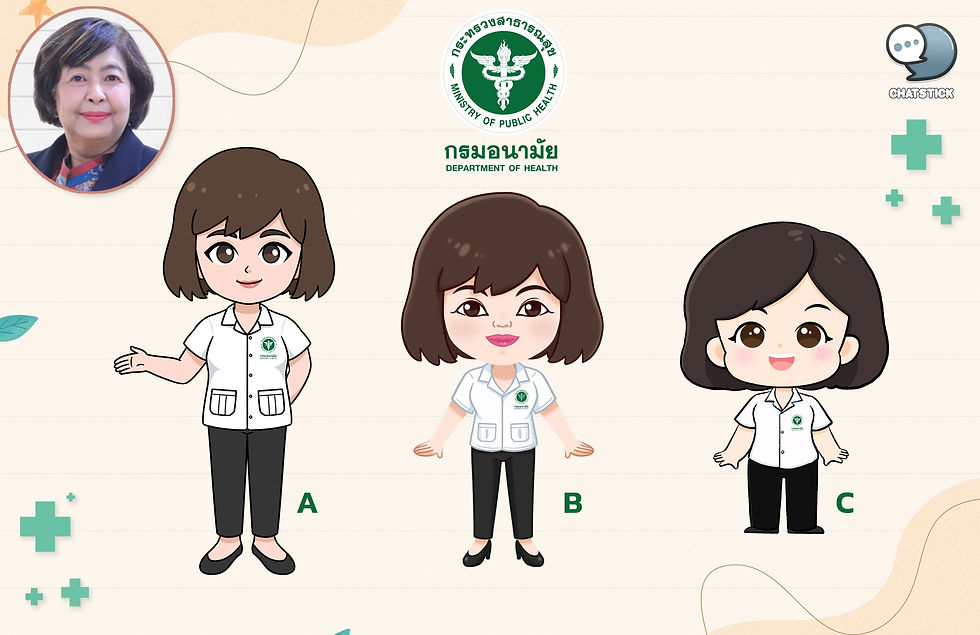 "Department of Health" is a departmental level Thai government agency under the Ministry of Public Health. Governing health promotion and environmental health systems in a participatory manner With technology and innovation 🧪✨ 🍀The concept of the mascot is to be an important representative of the organization. Can be used as a medium to speak about service duties Tell various press releases to help bridge the gap between organizations and the public. Has a unique identity, is friendly, sincere, looks trustworthy The brand has chosen Type A to build on. This time, they have chosen to design a mascot from the character of the Director-General of the Department of Health. Designed in a cartoon style that still clearly has the identity of the President. Tall, slender woman lively face Bright, sparkling eyes and has a warm smile Dress clearly has the identity of the organization. Wear a white collared shirt with a prominent corporate logo. Wear black pants And wear court shoes to look polite. The design this time has been kept unique, friendly, and easily accessible. It's also like having the Director-General of the Department of Health come to take care of and inform the news himself 🎉 🌸Mascot, the organization can use to expand through many channels such as Mascot, activities, LINE Sticker, Artwork images on the page, website, and continue marketing easily. Can be used for a long time, no contract expiration date. It's a very worthwhile investment. #ChatStick #สติกเกอร์ไลน์ #สร้างแบรนด์ #รับวาดสติกเกอร์ #สติกเกอร์น่ารัก #รับวาดการ์ตูน #สติ๊กเกอร์แจกฟรี #EventSticker #สติ๊กเกอร์ประจำแบรนด์ #LINE #StickerLINE #รับออกแบบ #ดูแลเพจ #แจกสติกเกอร์ไลน์ #VDOMotion #ร้านค้าออนไลน์ #สร้างLINEOA ---------------------------------------------------- Interested in services for drawing cartoon characters, making stickers for line drawings | for making stickers for LINE photos | for making stickers for LINE celebrities | for making stickers for LINE artists | for making stickers for LINE singers | Animated Line Sticker Design | Animated Line Sticker Design | Animated Sticker Line Design | Animated Sticker Line Design | Animated Sticker Line | Animated Stickers "StickerLine Photo Sticker Line Sticker Line Pictures You can contact us 24 hours a day. Examples of designs for LINE stickers for companies, brands and organizations >> https://www.chatstickmarket.com/stickerport Examples of LINE sticker designs, artists, celebrities and famous people >> https://www.chatstickmarket.com/celebport Examples of LINE sticker designs that we can send to all apps, whether Facebook, WeChat, KakaoTalk, Messenger, Whatsapp >>https://www.chatstickmarket.com/stickerinchatstick ---------------------------------------------------- 💙 Consult our team 💙 📱Tel : 0840104252 📱0947805680 Office Hotline : 034-900-165 , 02-297-0811 (Monday-Friday) 📨 Inbox : http://m.me/ChatStick.TH ┏━━━━━━━━━┓ 📲 LINE: @chatstick ┗━━━━━━━━━┛ or click https://goo.gl/KuzCpM 🎉 See our work at https://lnkd.in/gT2npuW