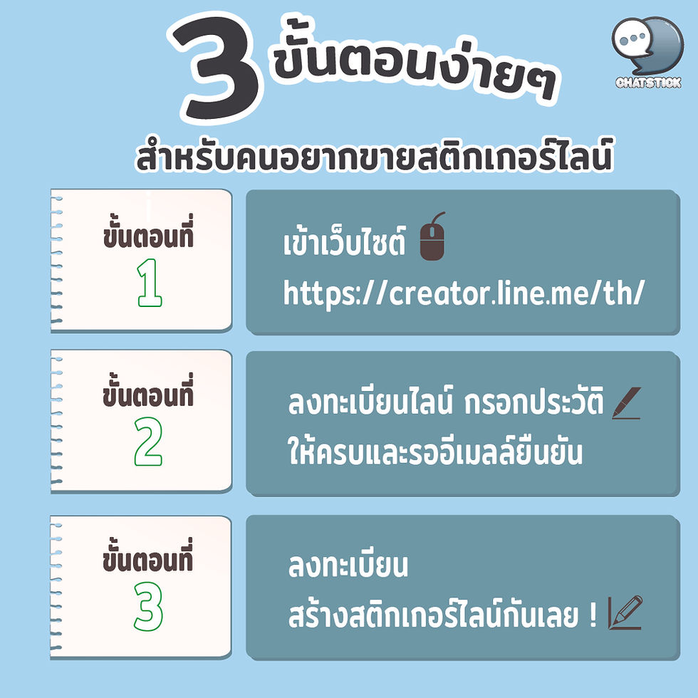 完成LINE貼圖設計後下一個重要步驟是通過 Line Creator Market 將我們的 LINE 貼紙放在系統上,簡單的 3 步如下。 第 1 步:轉到網站 https://creator.line.me/th/ 第二步:網上報名填寫歷史記錄並等待確認電子郵件。 第 3 級:註冊以創建 LINE 貼紙! 註冊後您可以等待在線銷售貼紙。 -------------------------------------------------- 對畫卡通人物、線條畫貼紙服務感興趣 | 為LINE照片製作貼紙 | 為LINE名人製作貼紙 | 為LINE藝術家製作貼紙 | 為LINE歌手製作貼紙 | 動畫線條貼紙設計 | 動畫線條貼紙設計 | 動畫貼紙線設計 | 動畫貼紙線設計 | 動畫貼紙線 | 動畫貼紙 "StickerLine 照片貼紙線貼紙線圖片您可以全天 24 小時聯繫我們。 公司、品牌和組織的 LINE 貼紙設計示例 >> https://www.chatstickmarket.com/stickerport LINE 貼紙設計、藝術家、名人和名人的例子 >> https://www.chatstickmarket.com/celebport LINE 貼紙設計示例我們可以發送到所有應用程序,無論是 Facebook、WeChat、KakaoTalk、Messenger、Whatsapp >>https://www.chatstickmarket.com/stickerinchatstick -------------------------------------------------- 💙諮詢我們的團隊💙 📱電話:0840104252 📱0947805680 辦公熱線 : 034-900-165 , 02-297-0811 (週一至週五) 📨 收件箱:http://m.me/ChatStick.TH ┏━━━━━━━━━━┓ 📲 LINE:@chatstick ┗━━━━━━━━━━┛ 或點擊 https://goo.gl/KuzCpM 🎉 查看我們的工作https://lnkd.in/gT2npuW