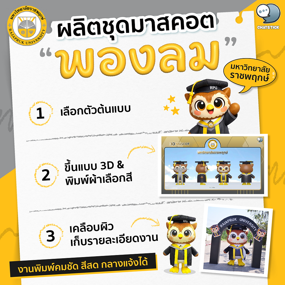 ขั้นตอนการผลิตชุดมาสคอตพองลม จากมหาวิทยาลัยราชพฤกษ์