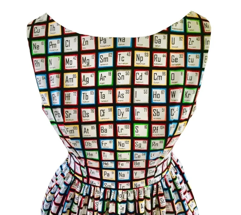 A dress with a periodic table pattern