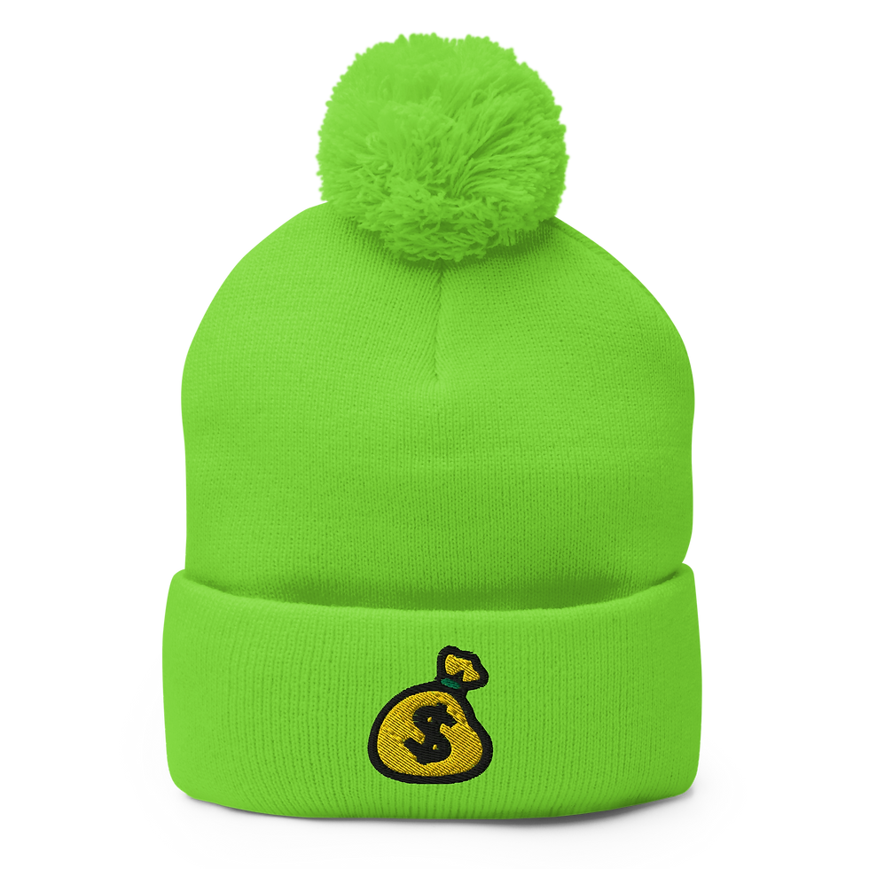 Thumbnail: Embroidered Money Bag Pom-Pom Beanie