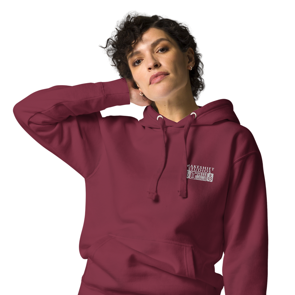 Thumbnail: Unisex White Embroidered Makeshift Studios Premium Hoodie