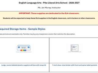 2026 - 2027 8th & 9th Grade English Supply List