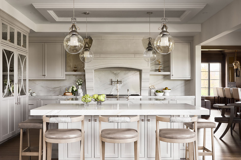 Elegant kitchen with marble countertops and a large island, HOME for cooking.