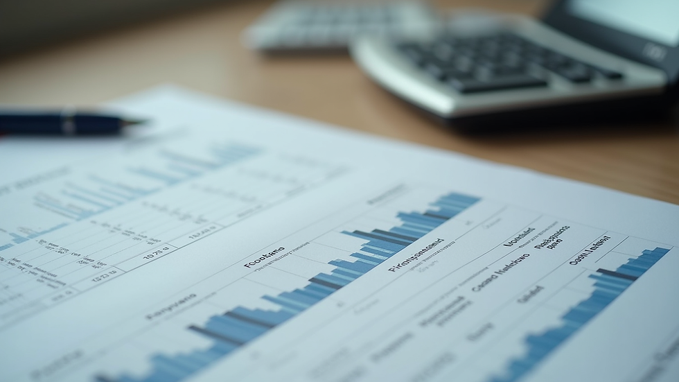 Close-up view of financial documents and calculator on a desk