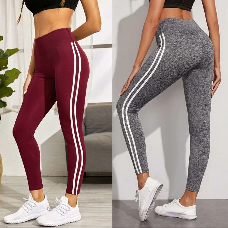Thumbnail: 3084High Waist 2 stripe stretch yoga pants
