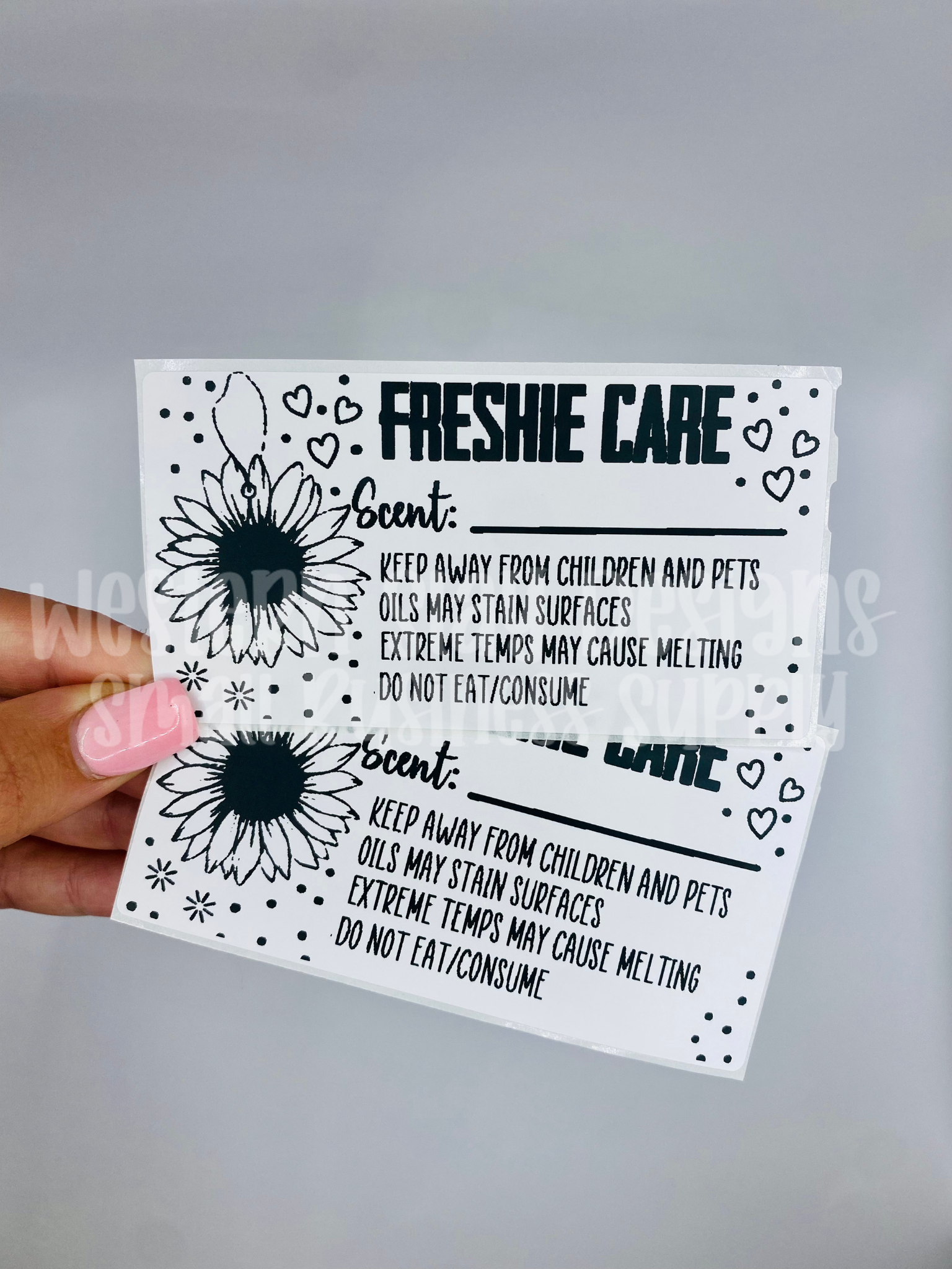 Sunflower freshie care labels -