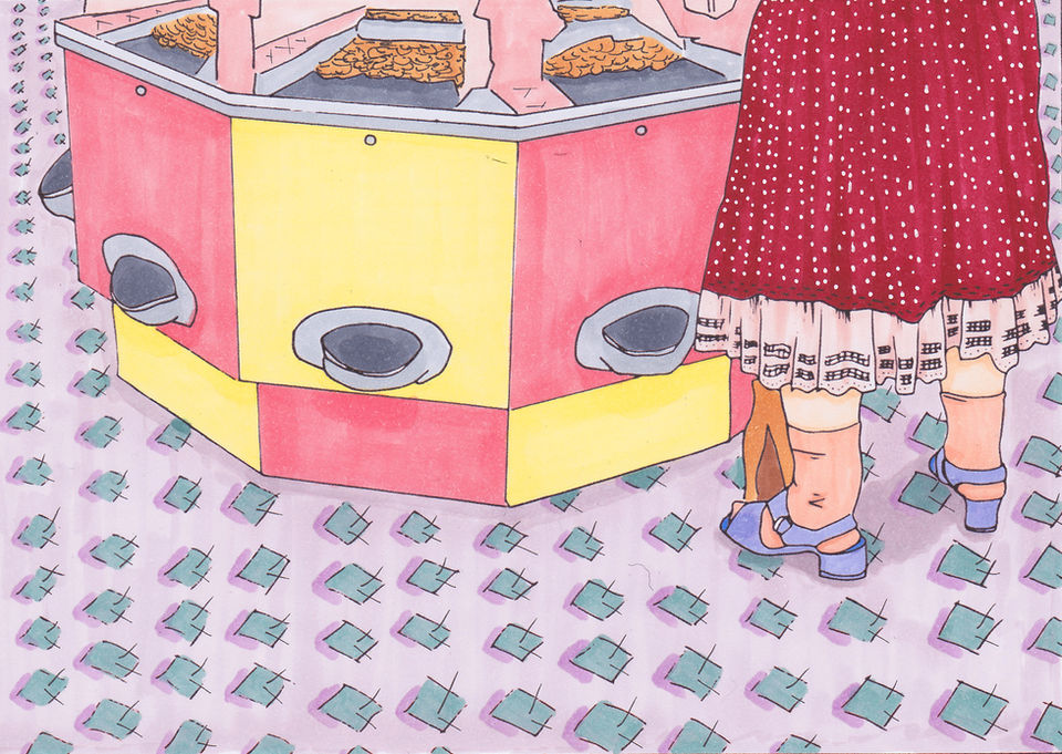 British seaside penny arcade illustration