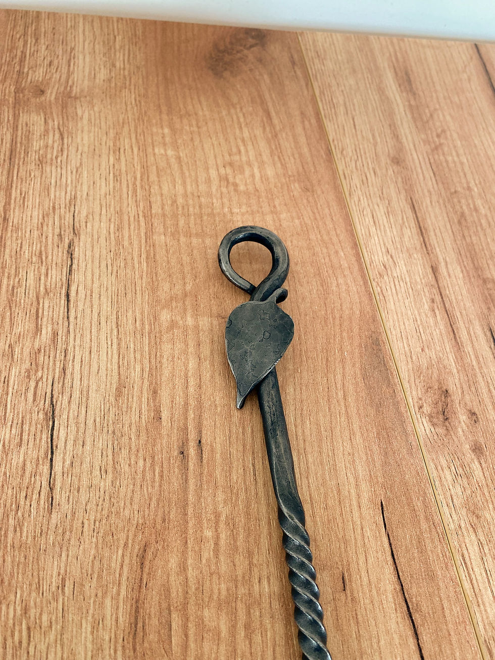 Thumbnail: Hand forged toasting fork with leaf detail and twist.