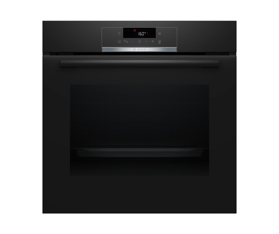 Bosch Backofen HBA571BB3 in schwarzer Glasoptik, eingebaut in moderne Küche mit klarer Linienführung