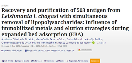 Recovery and purification of 503 antigen from Leishmania i. chagasi with simultaneous removal of lipopolysaccharides: Influence of immobilized metals and elution strategies during expanded bed adsorption (EBA)