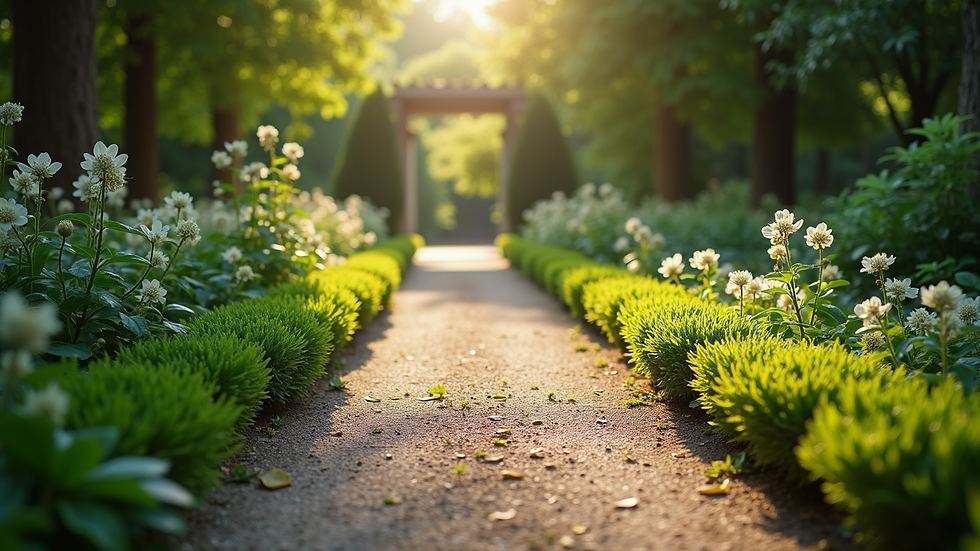 High angle view of a peaceful garden path symbolizing a journey of healing