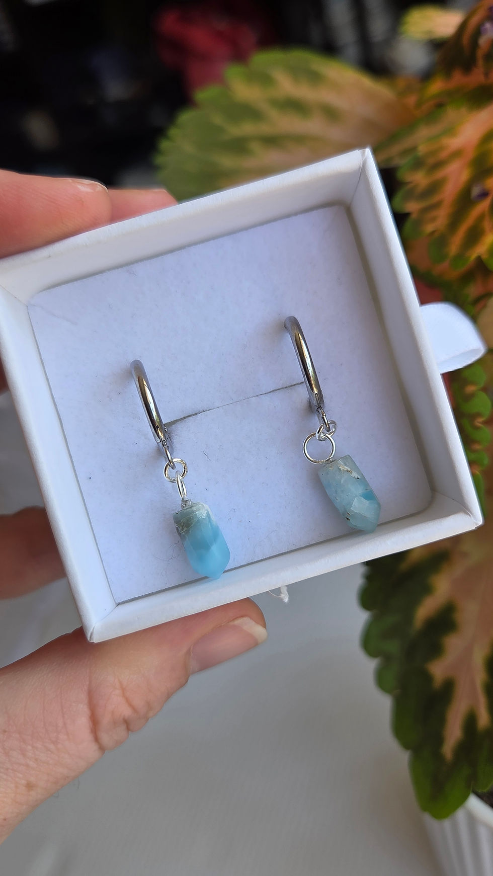 Larimar huggies earrings (mixed metal, hoop stainless steel, crystal 925 silver)