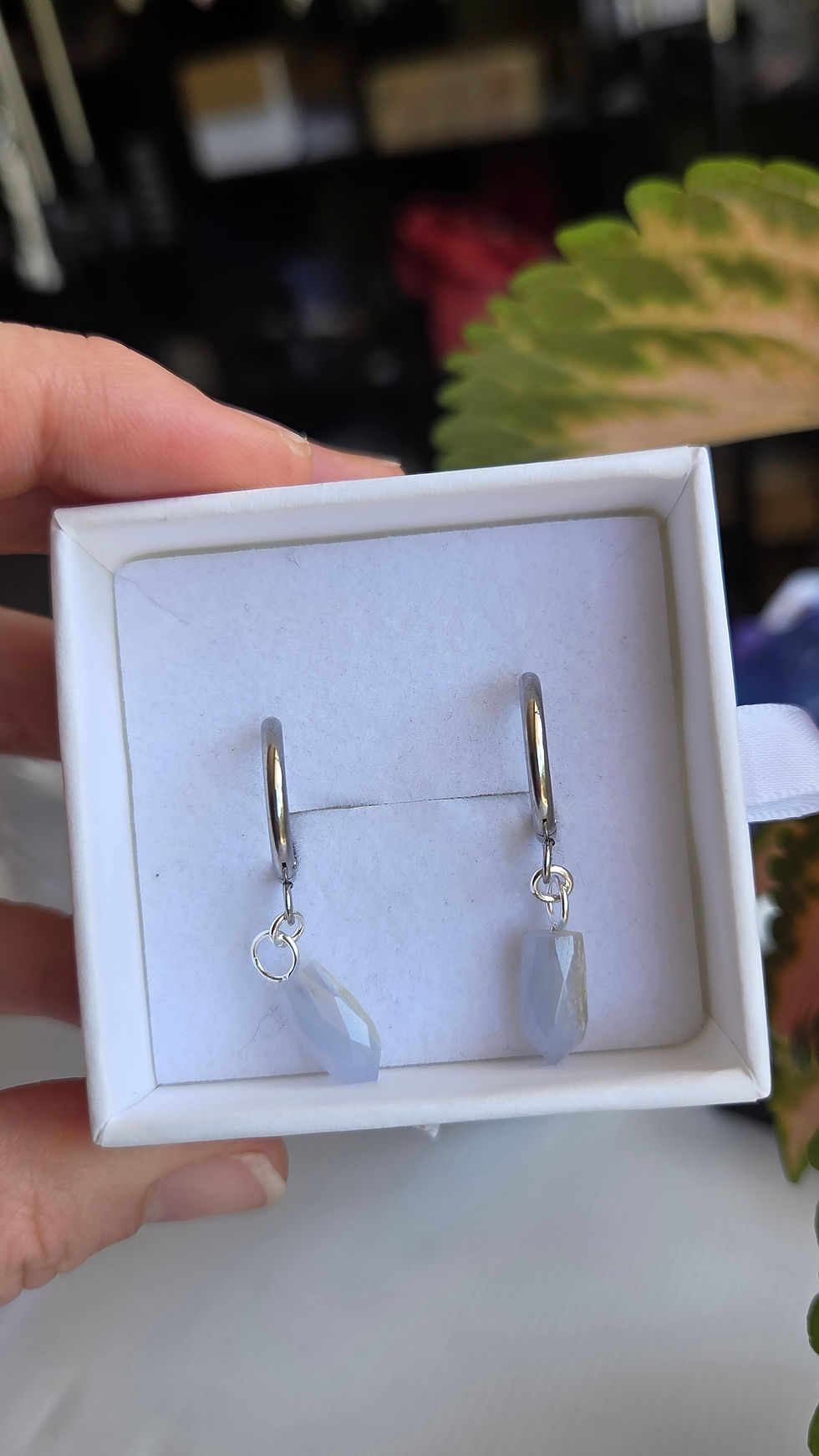 Blue Lace Agate huggies earrings (mixed metal, hoop stainless steel, crystal 925
