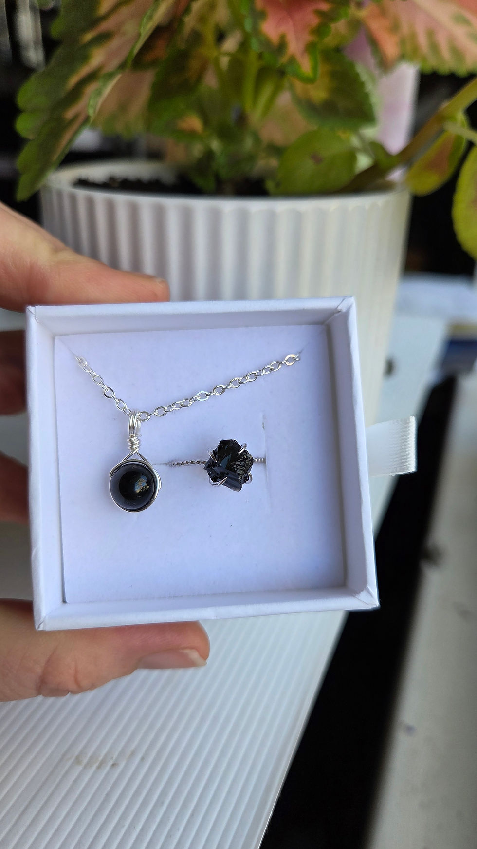 Black Tourmaline & Black Obsidian Gift Box - Silver (18"/46cm)