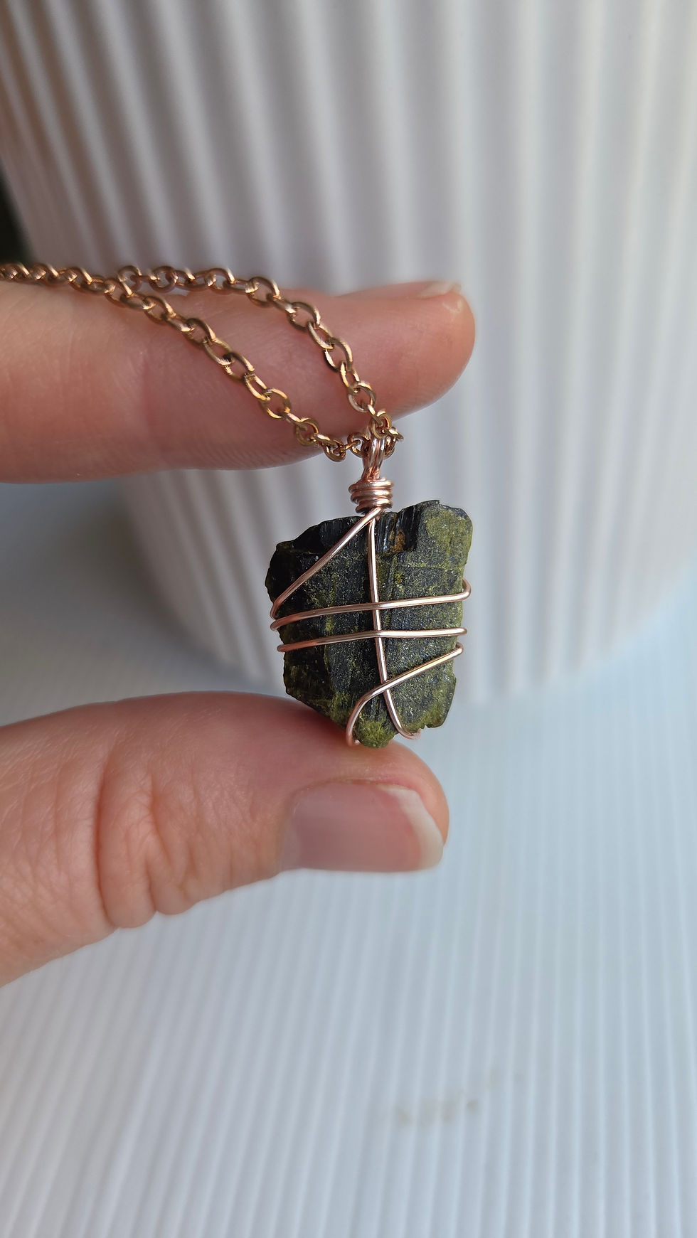 Black Tourmaline with Epidote - Rose Gold (22"/56cm)