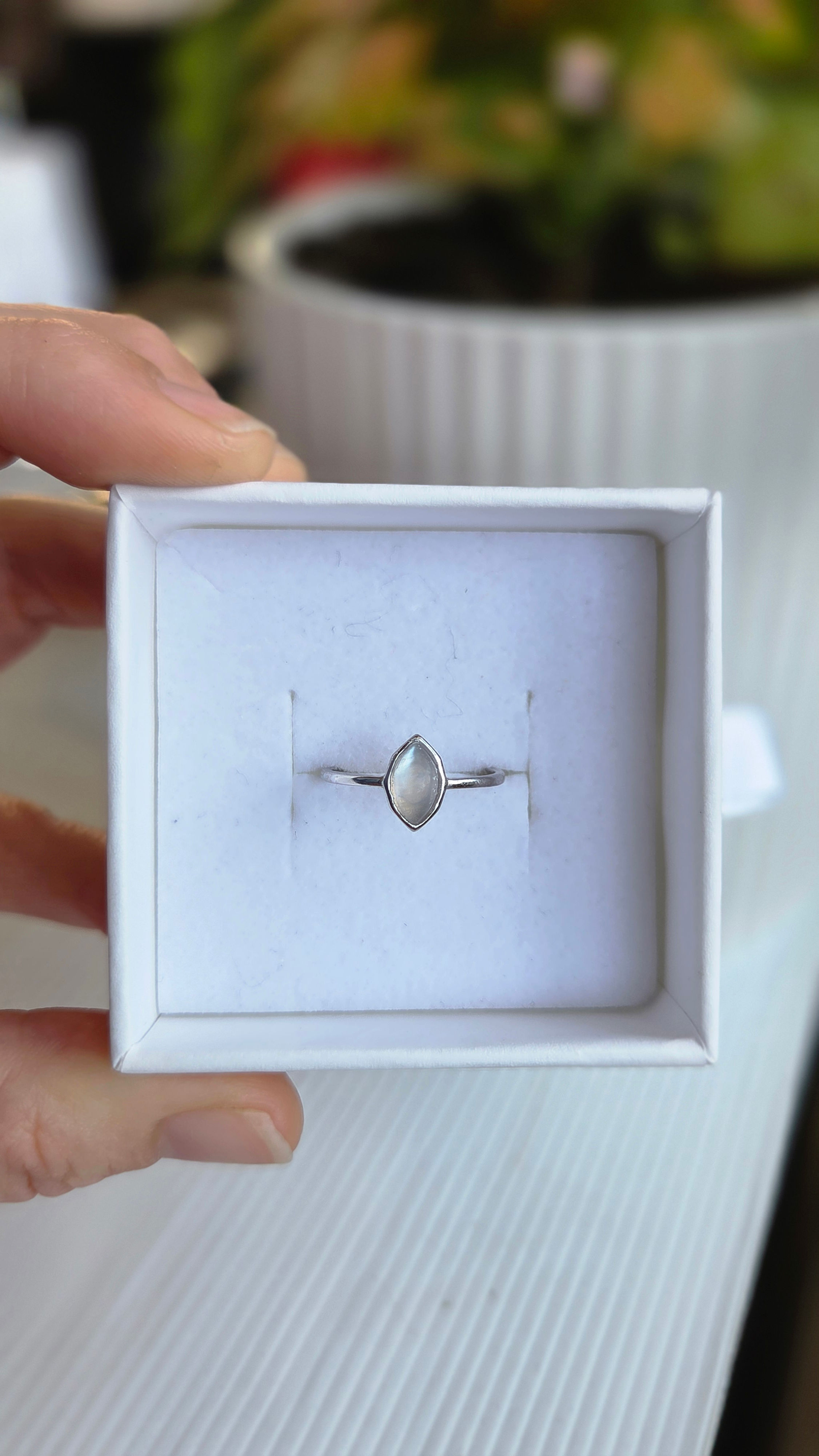 Rainbow Moonstone Ring - 925 Silver (adjustable)