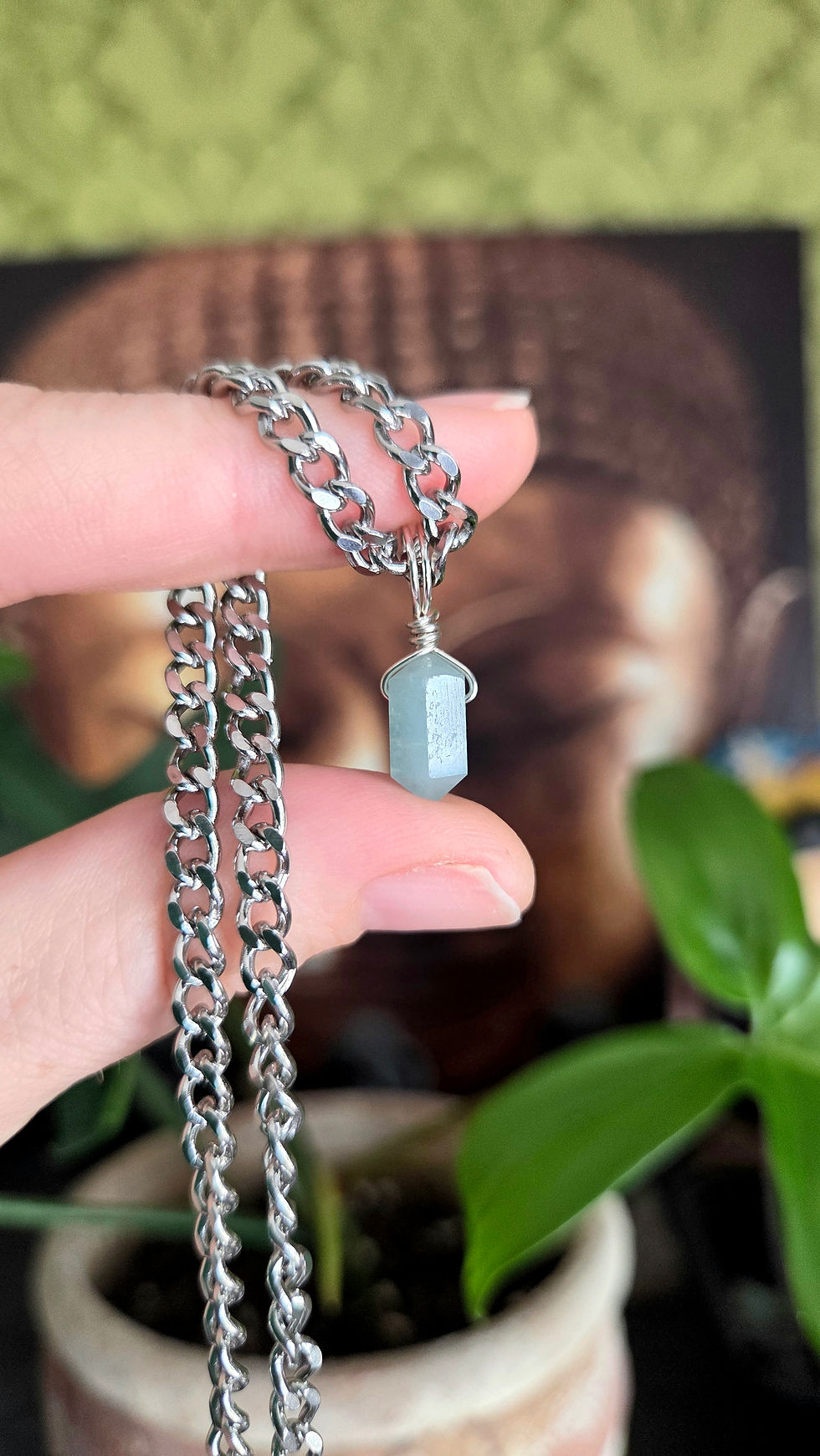 Aquamarine Poppy Chain - Silver (16"/41cm)