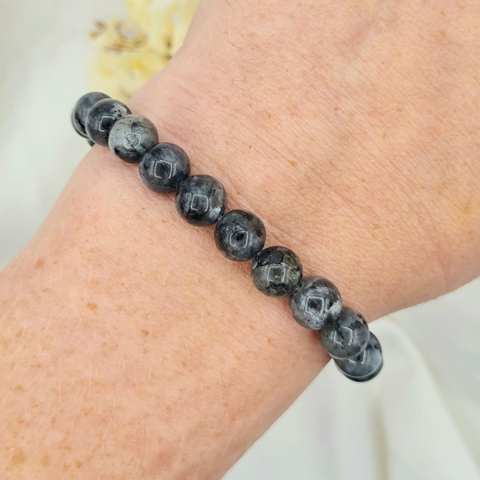 Larvikite beaded bracelet - 8mm